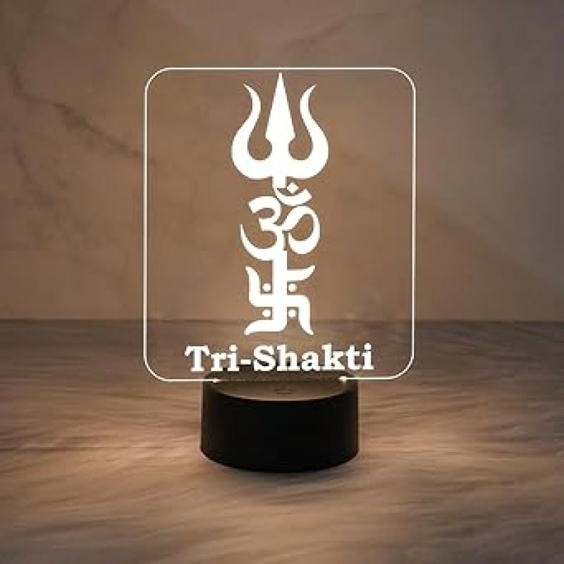 3D Illusion Tri Shakti Acrylic Night Lamp with Warm White Light Religious Gift Items  Pooja Room Decor Light